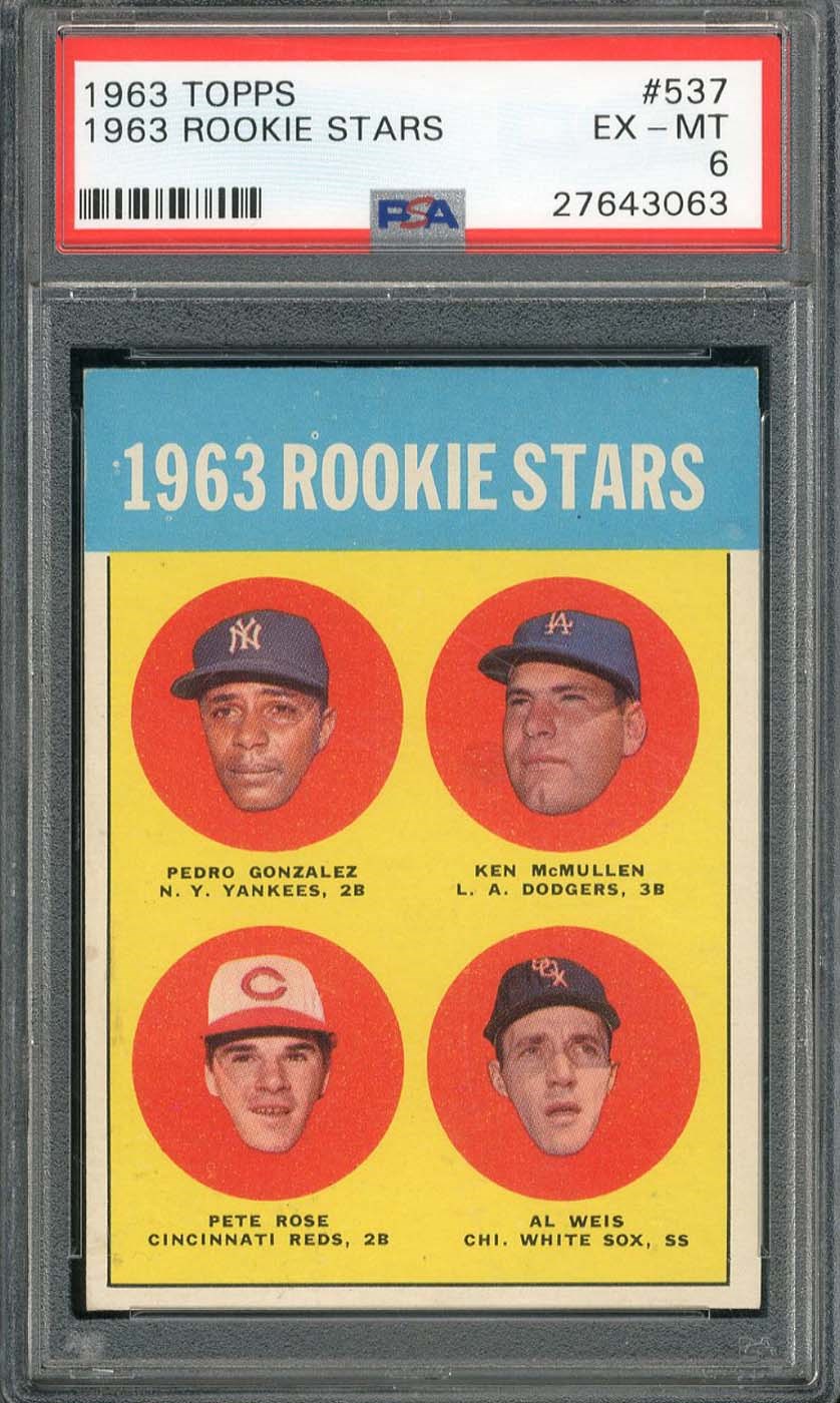 - 1963 Topps #537 Pete Rose Rookie Card - PSA EX-MT 6