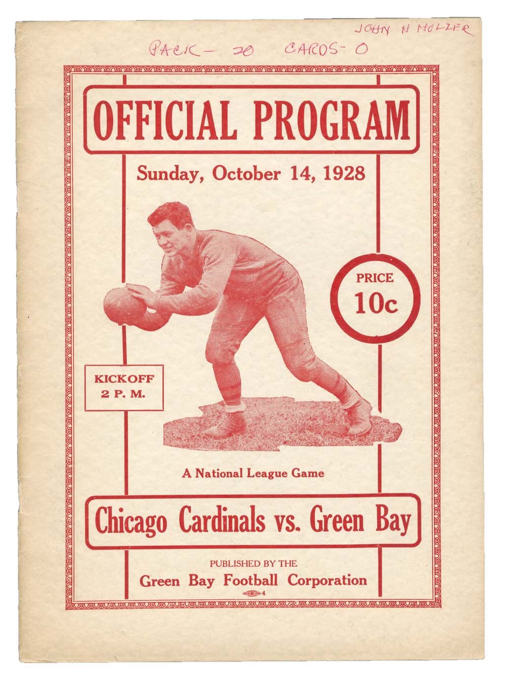 - 1928 Chicago Cardinals vs. Green Bay Packers Program