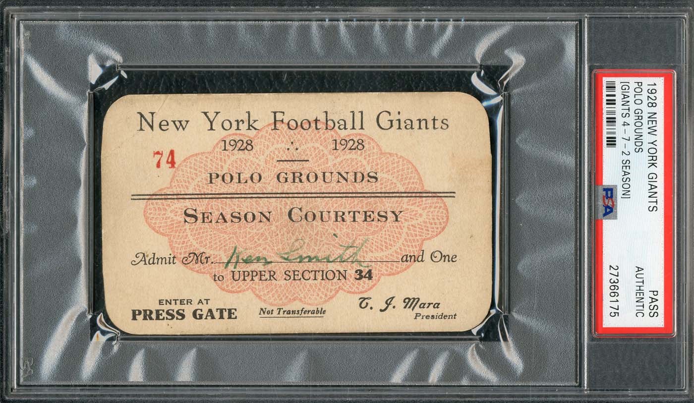 1928 New York Football Giants Polo Grounds Season Pass (PSA)