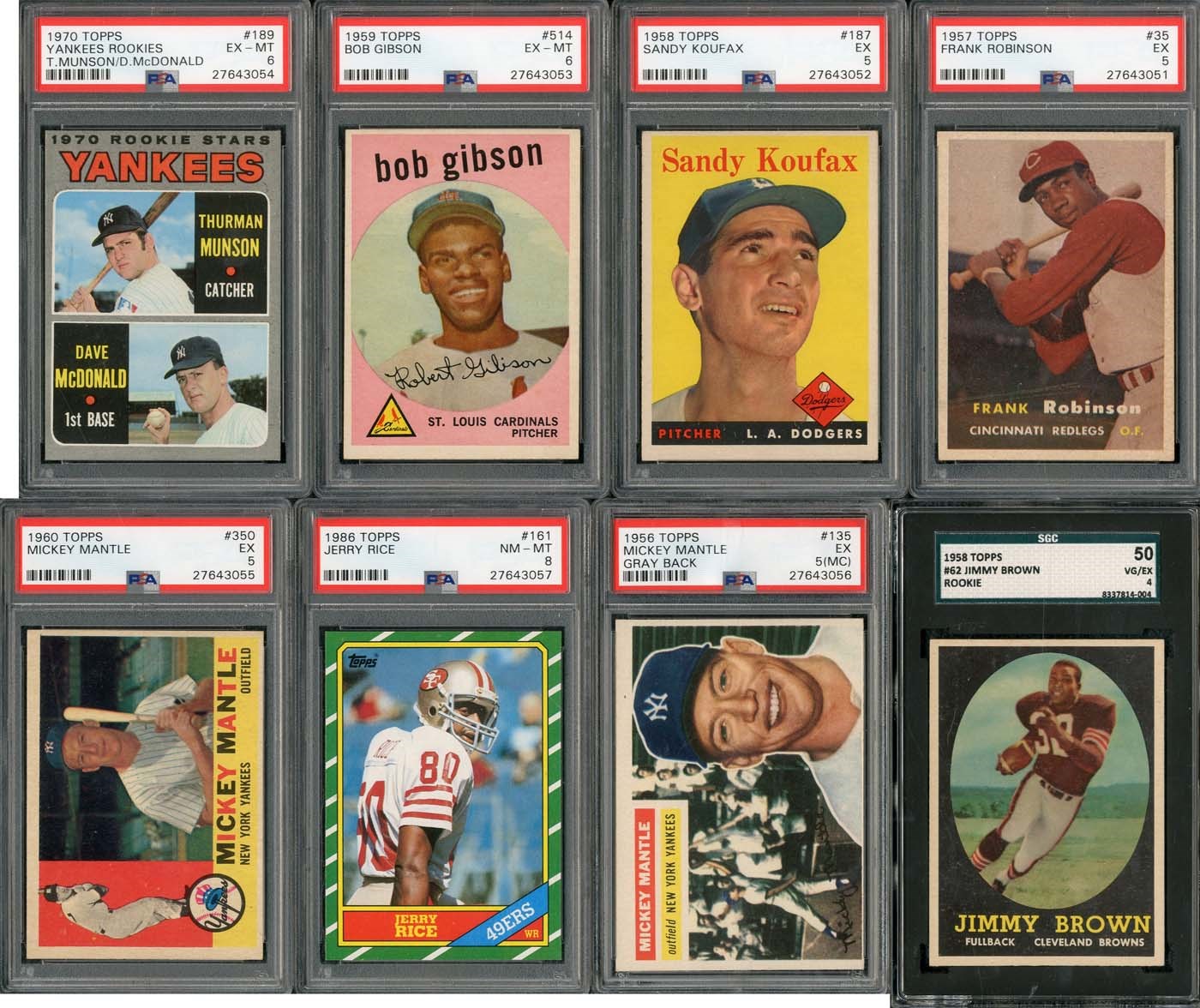 1956-1986 Topps Multi-Sport HOFer PSA - SGC Graded Collection with Mantle (2) and Jimmy Brown RC!