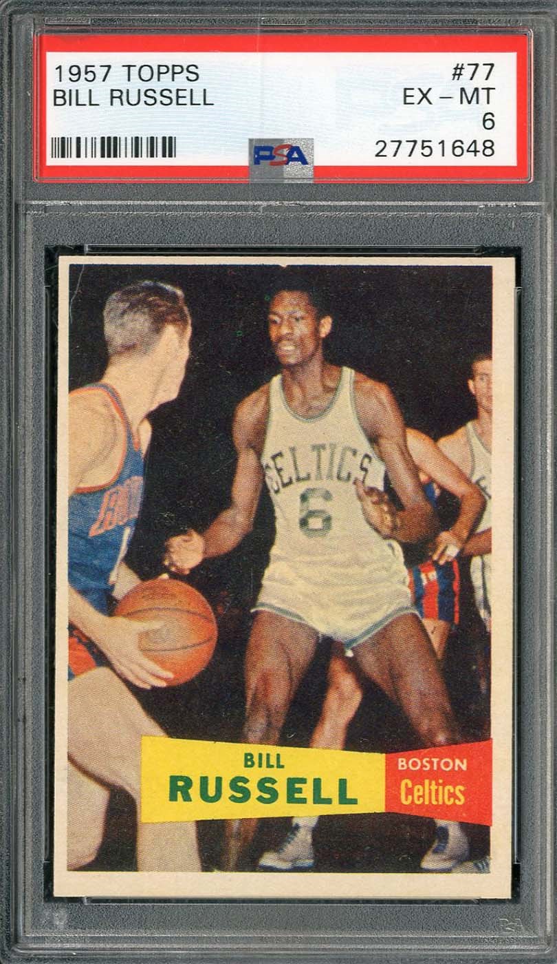 - 1957 Topps #77 Bill Russell Rookie Card - PSA EX-MT 6