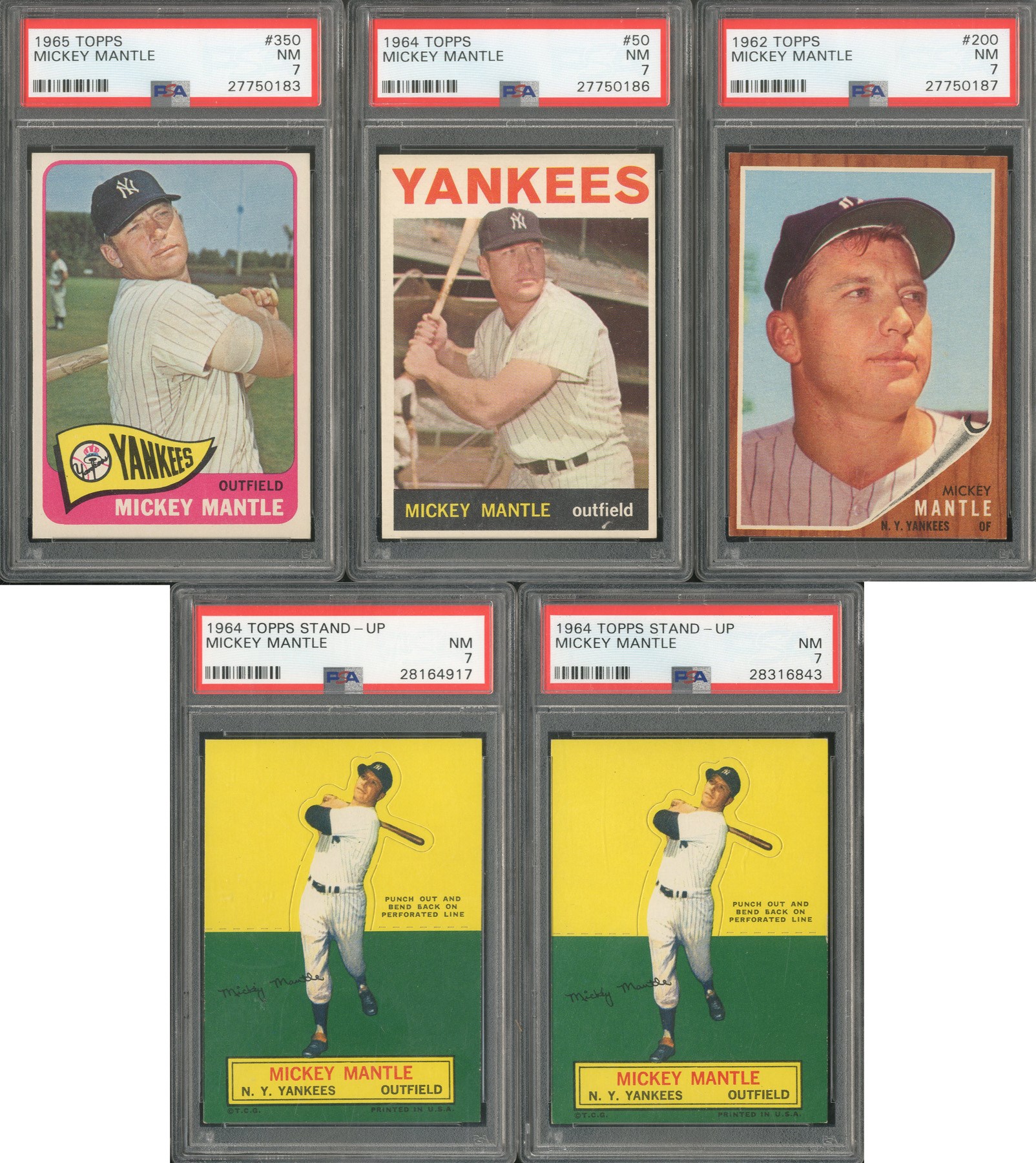 1962-65 Topps Mickey Mantle Collection of PSA NM 7 Cards