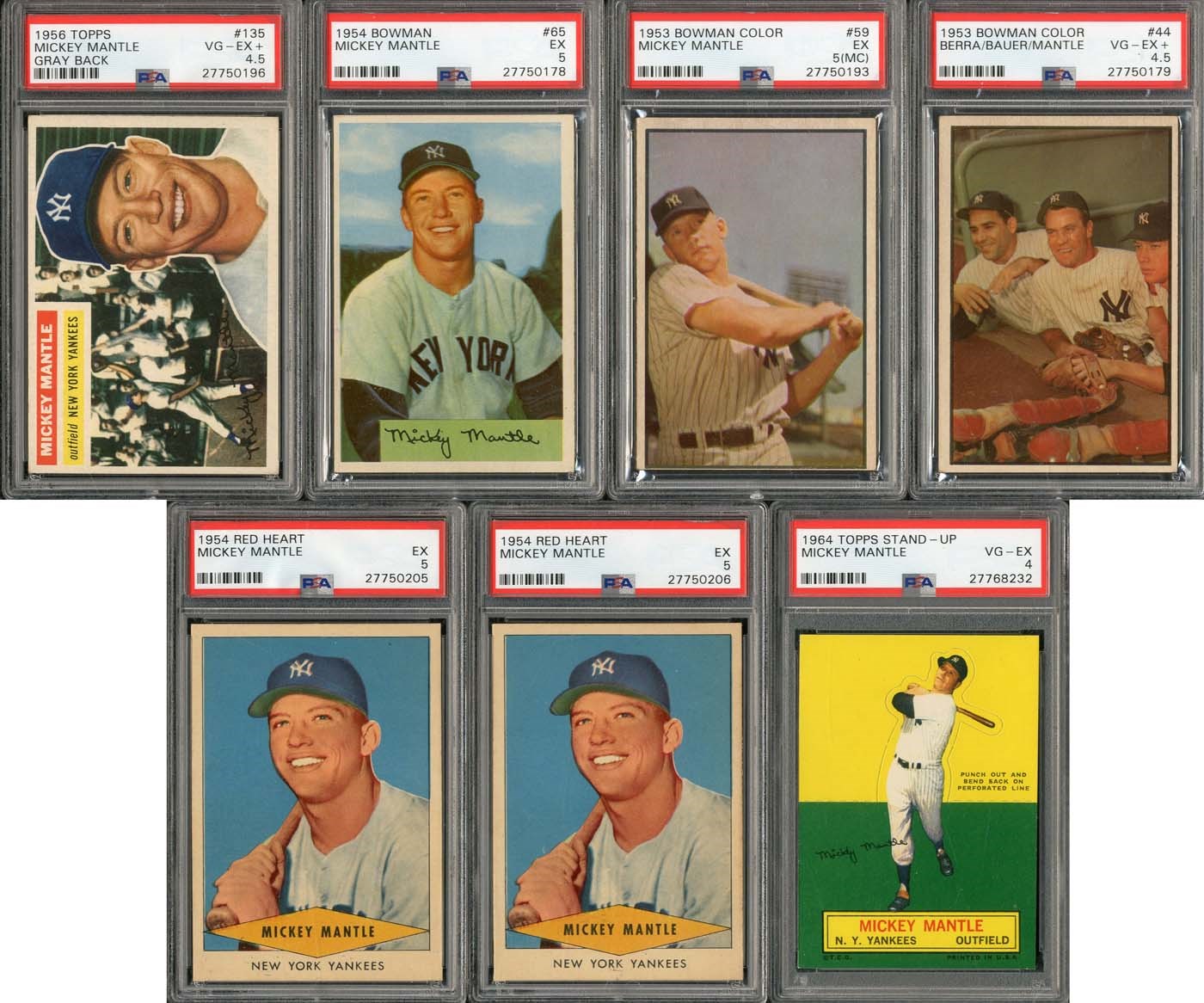 1950s Topps, Bowman & Others Mickey Mantle PSA Graded Collection of (7)