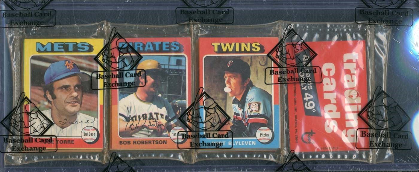 - 1975 Topps Rack Pack with (2) HOFers on Top - BBCE Wrapped