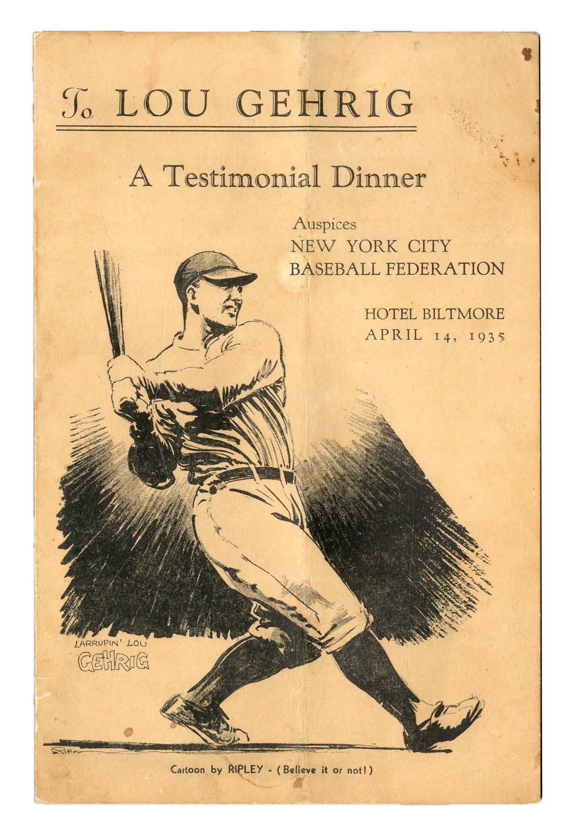 Ruth and Gehrig - 1935 Lou Gehrig Dinner Program - Signed by Joe McCarthy