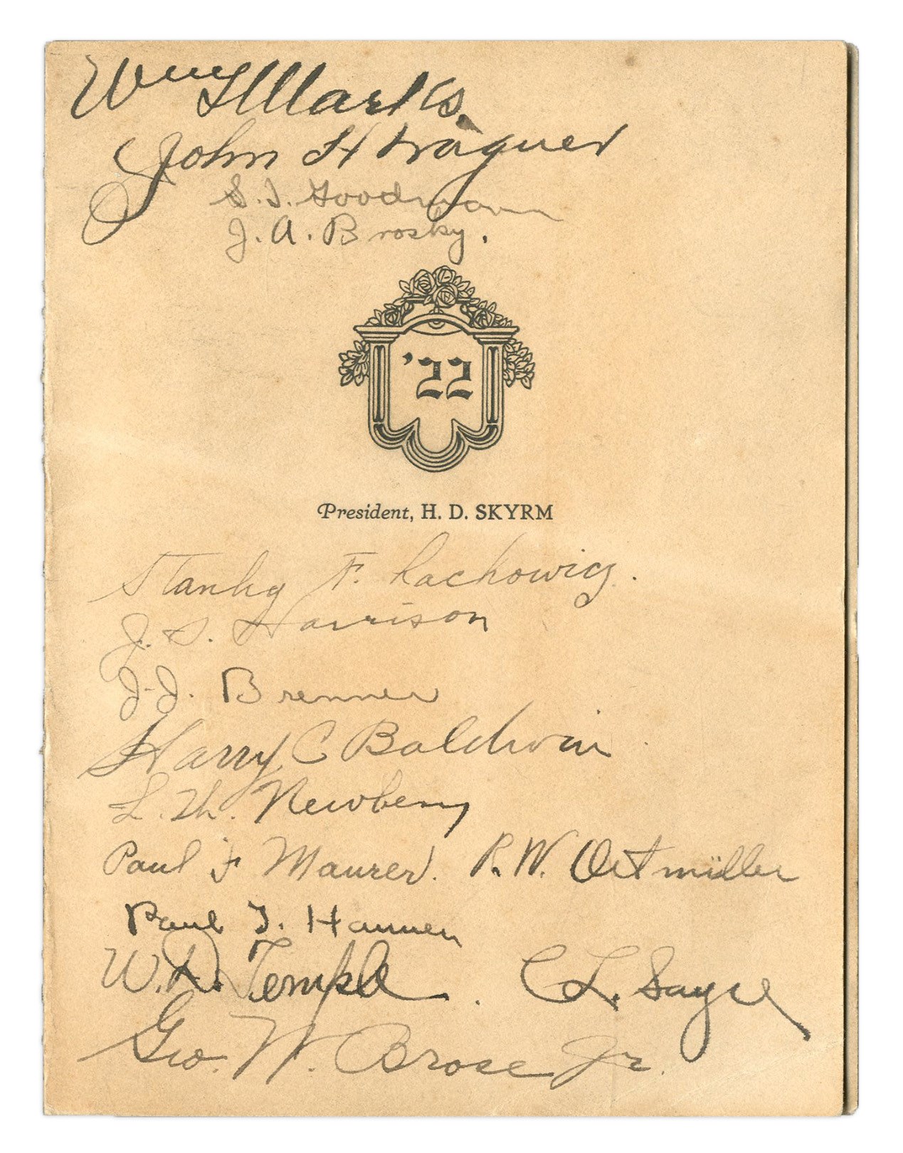 Baseball Autographs - 1922 "John H. Wagner" Signed Carnegie Tech Dinner Menu (PSA)