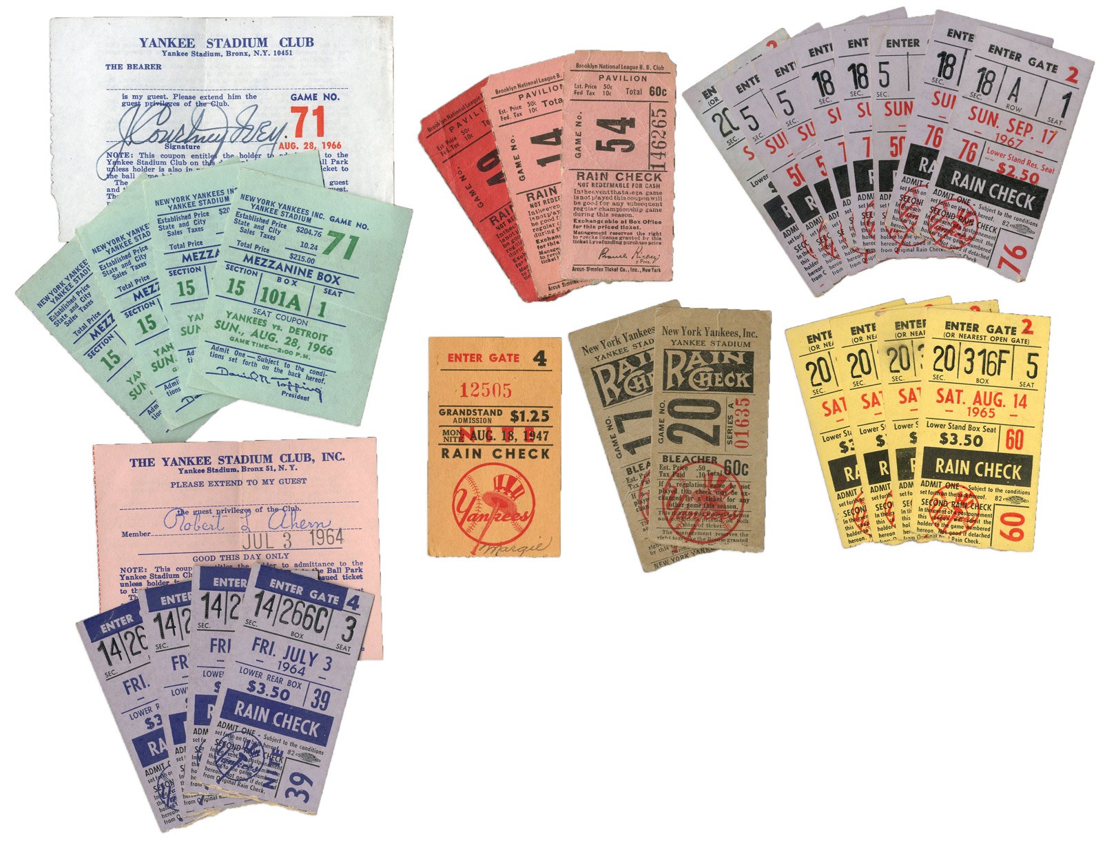 Tickets, Publications & Pins - 1965 Mickey Mantle Day + 1960s NY Yankees Ticket Stubs (26)