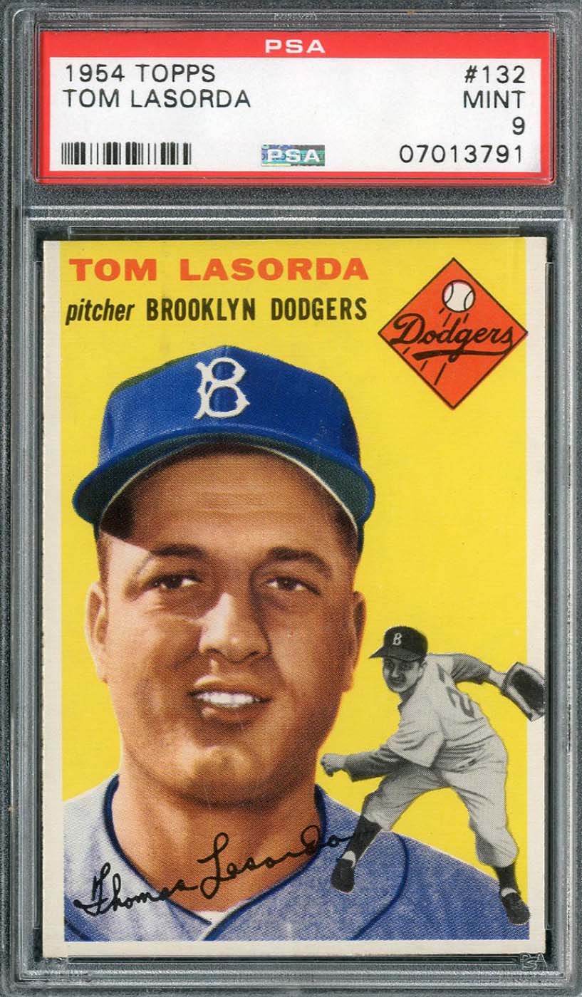 - 1954 Topps #132 Tommy Lasorda - PSA MINT 9