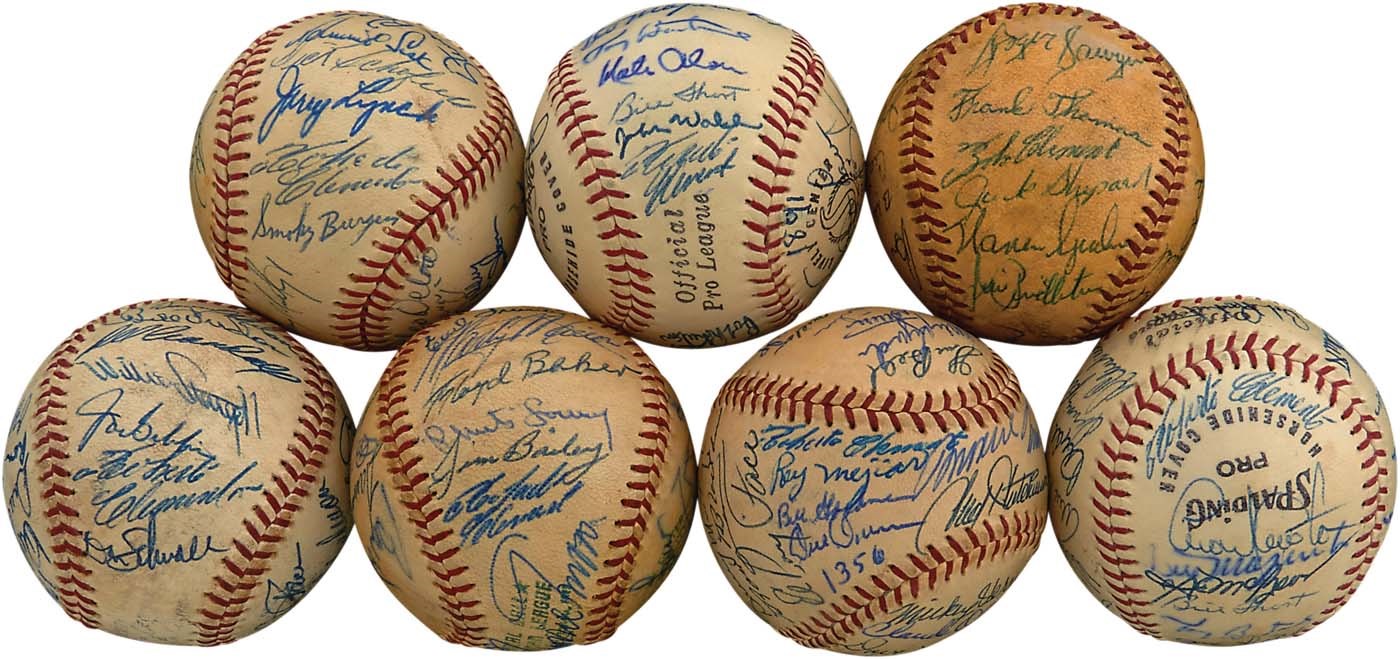 1955-67 Pirates & HOF Signed Baseballs ALL w/Roberto Clemente (7)