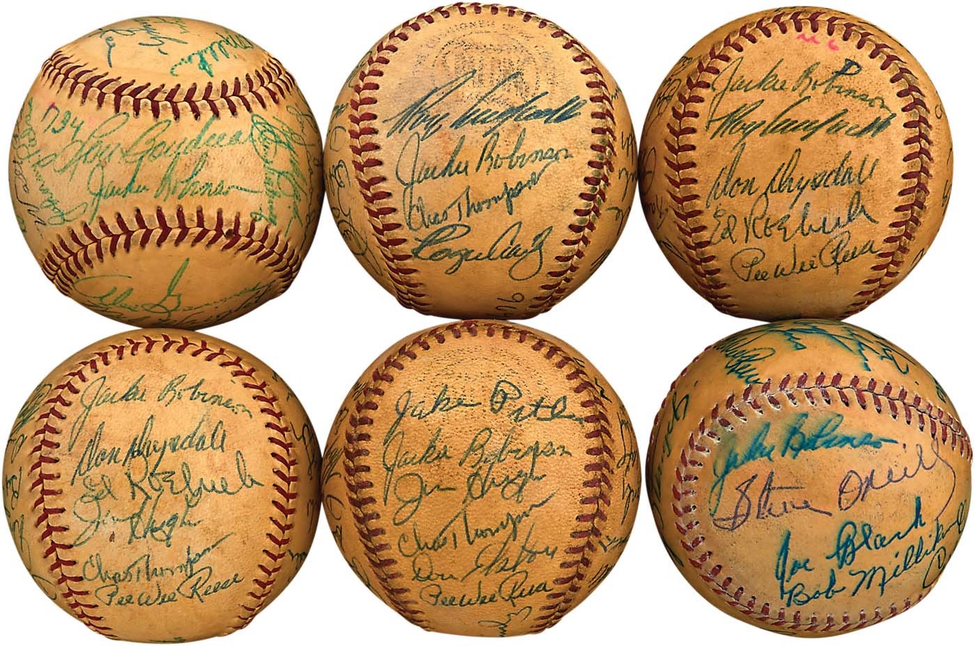 - 1956 Brooklyn Dodgers & HOFers Team-Signed Baseballs ALL w/Jackie Robinson (6)