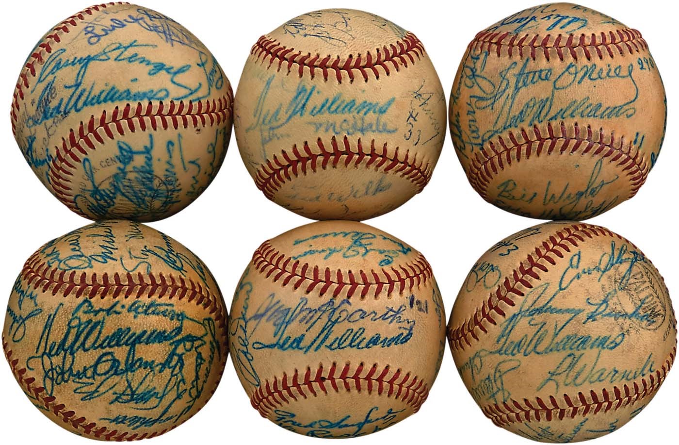 - 1940s-50s Red Sox Team & HOFers/Stars Signed Baseballs ALL w/Ted Williams (6)