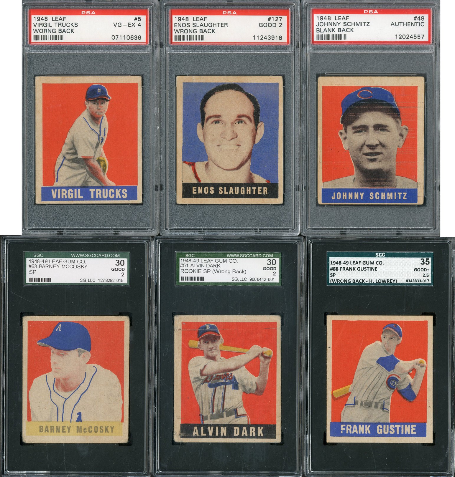 1948 Leaf PSA and SGC Graded SP Collection of Wrong Backs and Blank Backs