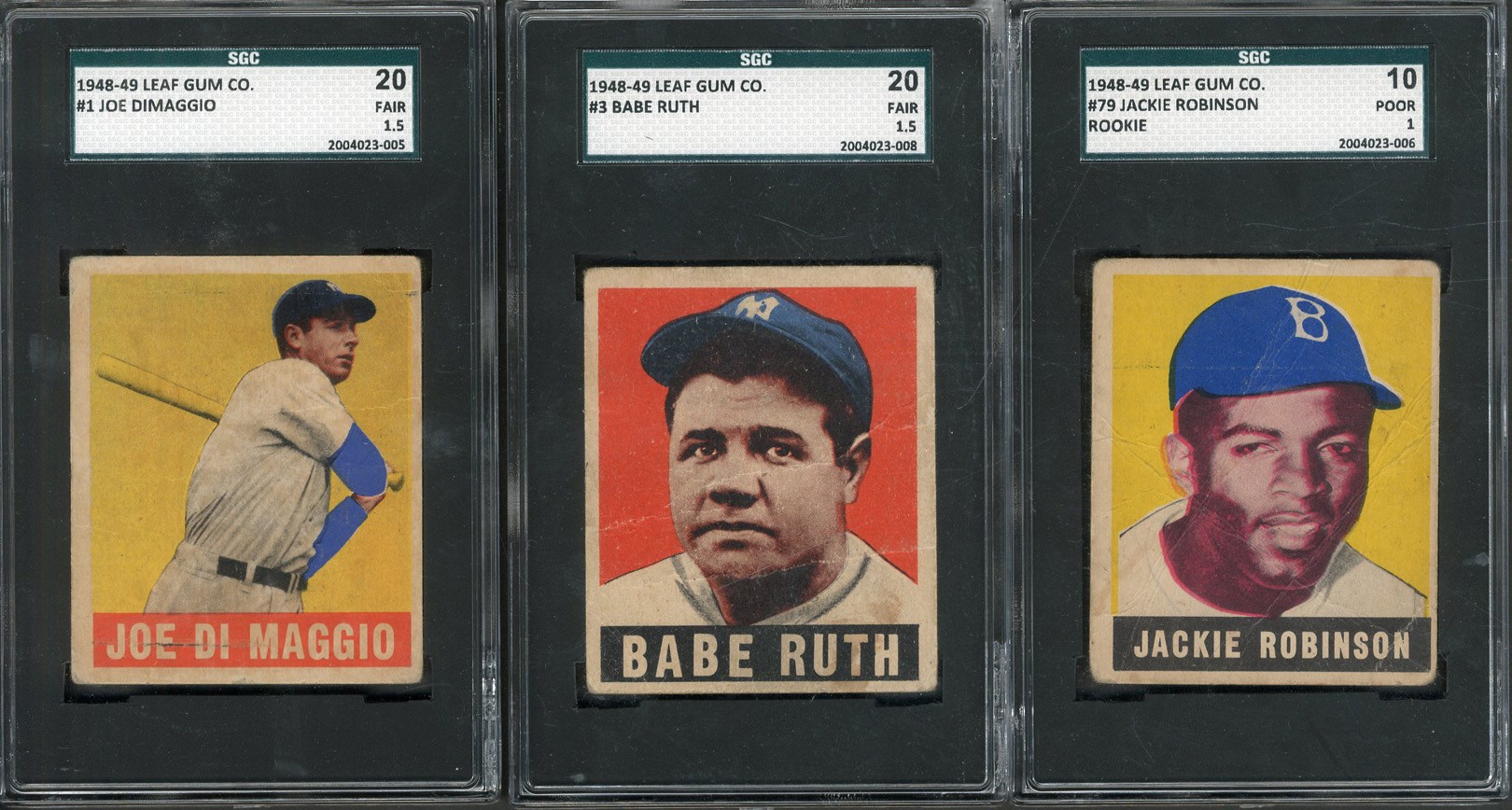 1948 Leaf SGC Collection (3) with DiMaggio, Ruth and Robinson!