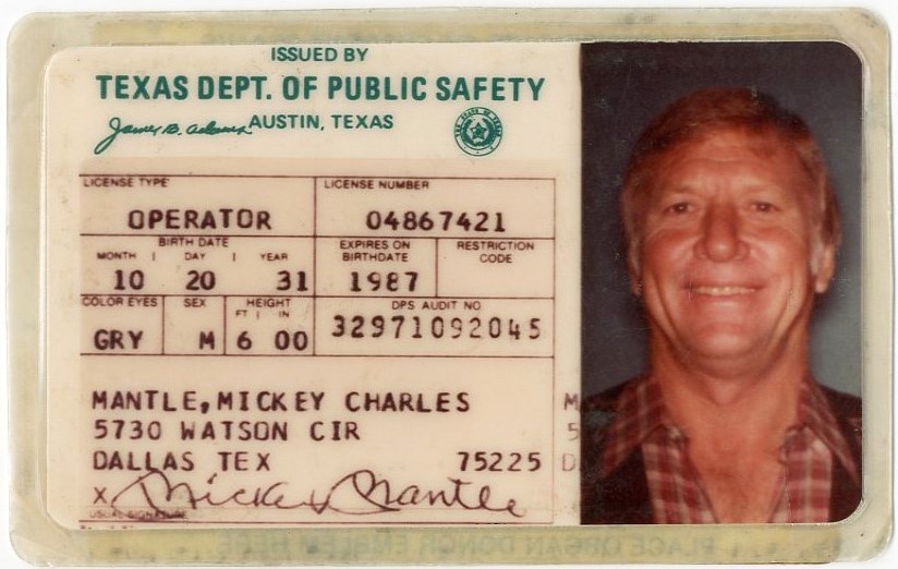 Mickey Mantle's Texas Driver's License