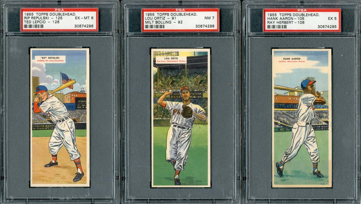 - 1955 Topps Doubleheader PSA Graded Collection of (5) with Aaron!