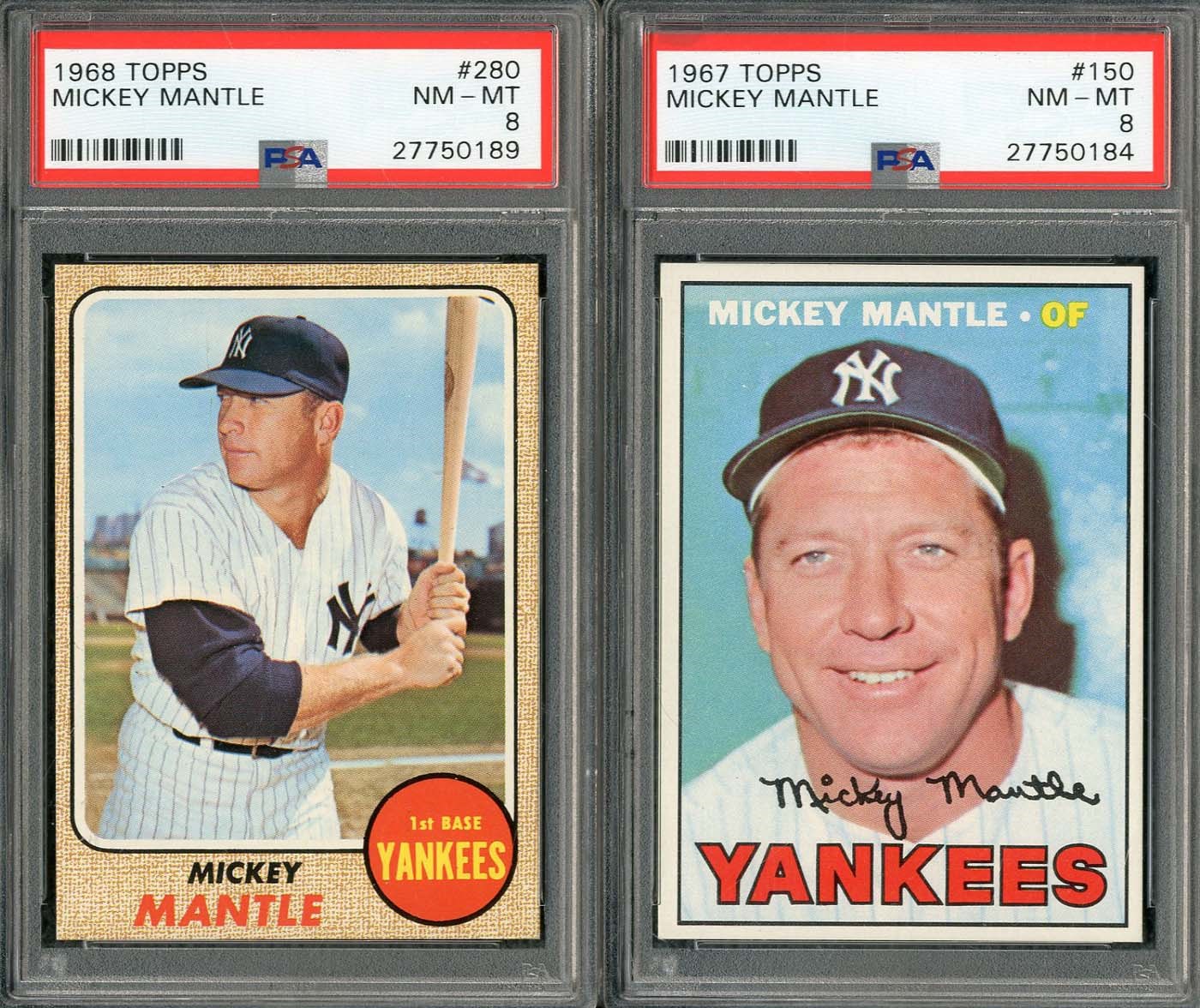 Baseball and Trading Cards - 1967 and 1968 Topps Mickey Mantle - Pair of 8s