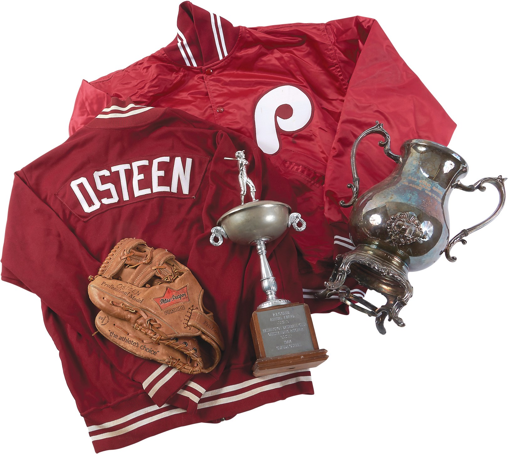Baseball Equipment - Collection of Claude Osteen Trophies & Equipment