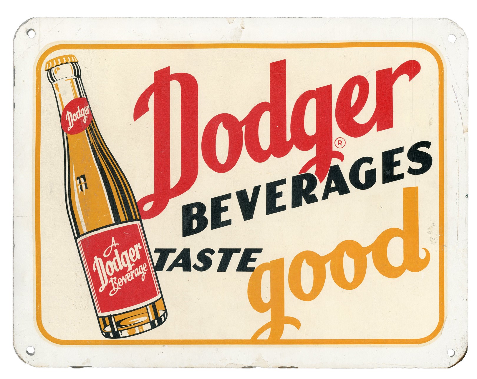 1950s Brooklyn "Dodgers" Soda Rare Advertising Sign