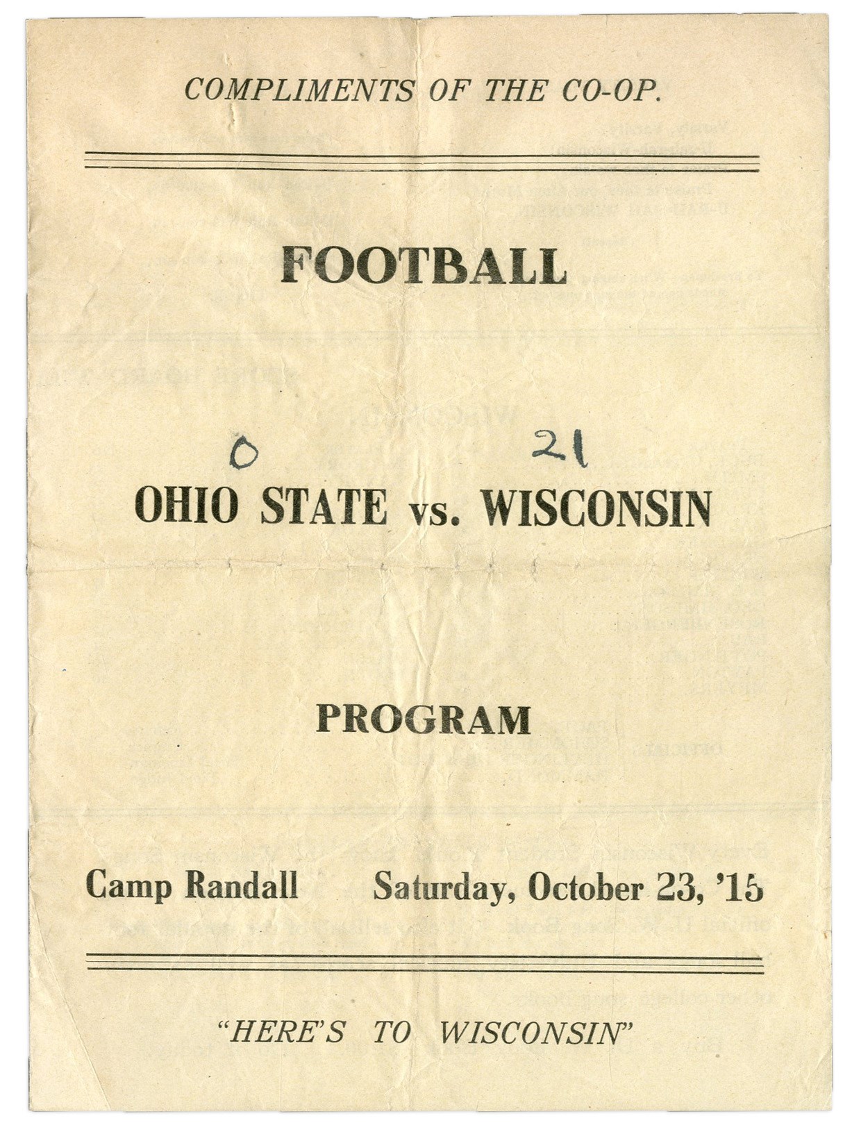 Football - 1915 Wisconsin vs. Ohio State Football Program w/RPPC of Jewish Owner
