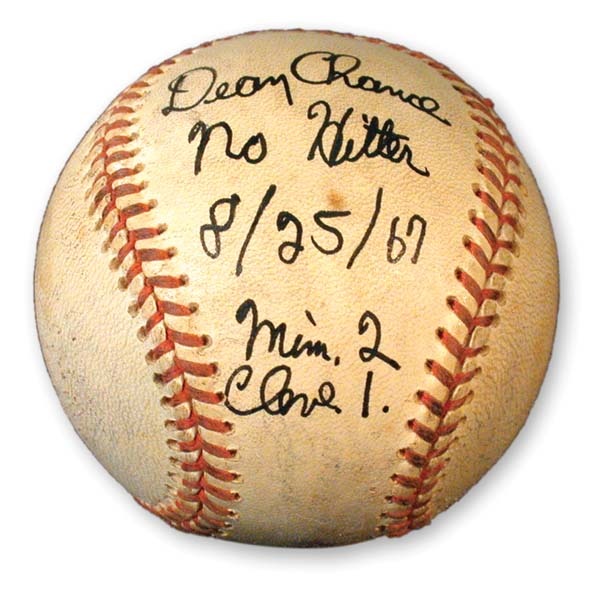 Game Used Baseballs - 1967 Dean Chance No-Hitter Game Used Baseball