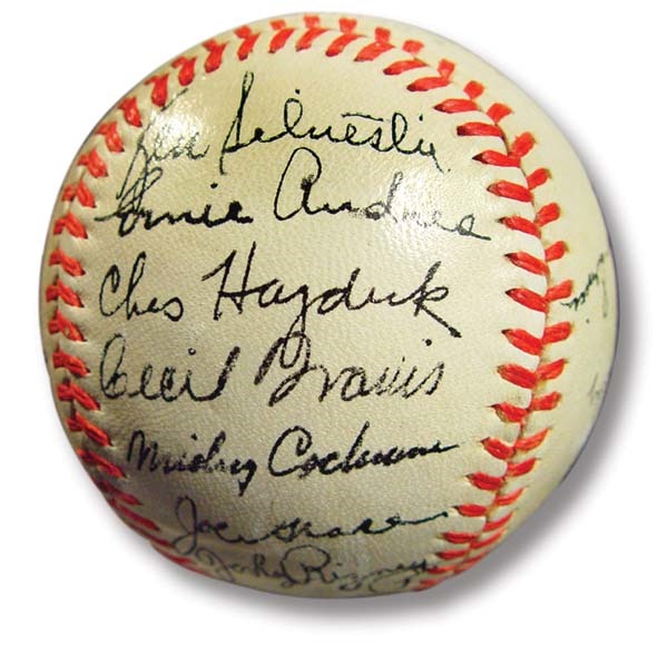 Autographed Baseballs - 1942 Armed Services All-Stars Signed Baseball