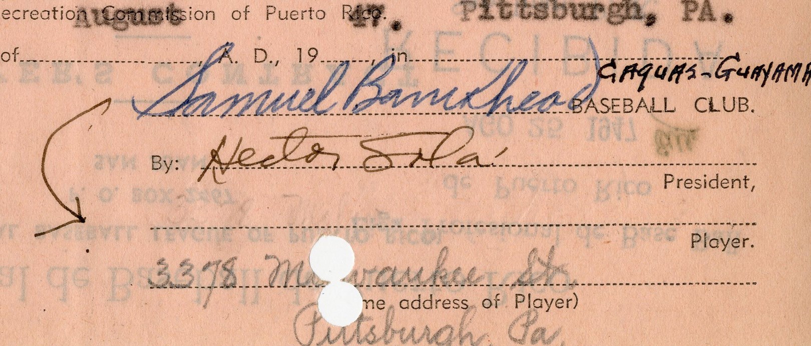 Negro League, Latin, Japanese & International Base - 1947 Sam Bankhead Signed Baseball Contract
