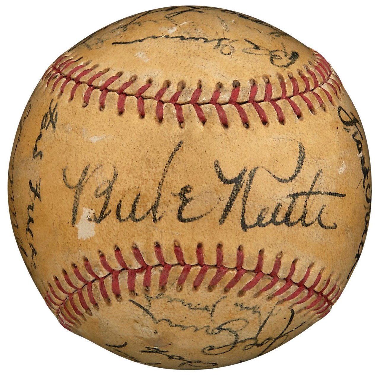 Baseball Autographs - 1938 Babe Ruth and Hall of Famers Signed Baseball at NYC Press Club Dinner (PSA & JSA)