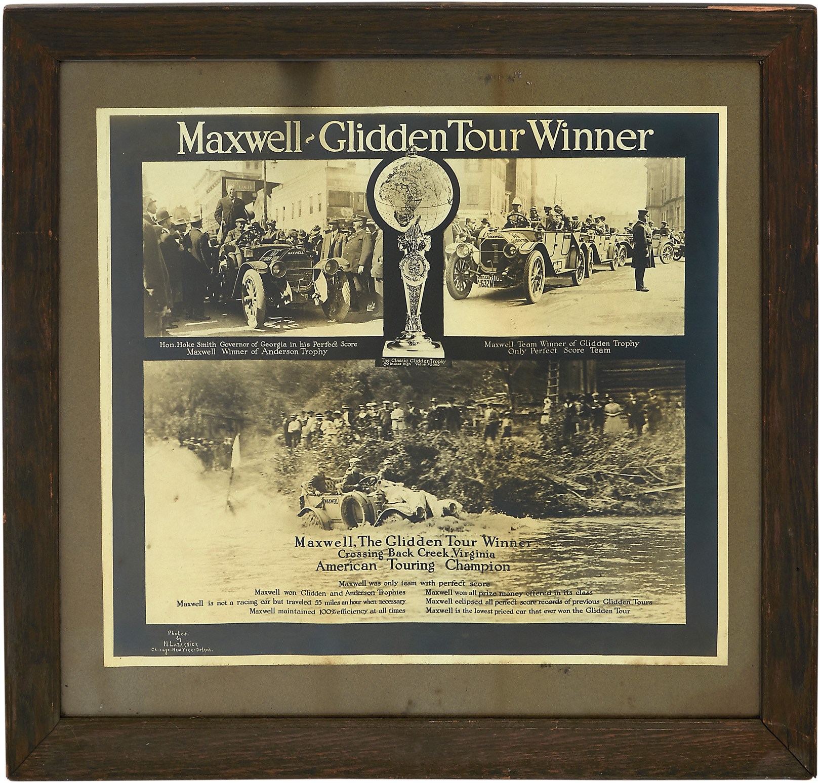 Olympics and All Sports - 1911 Maxwell-Glidden Tour Winner Display Photograph