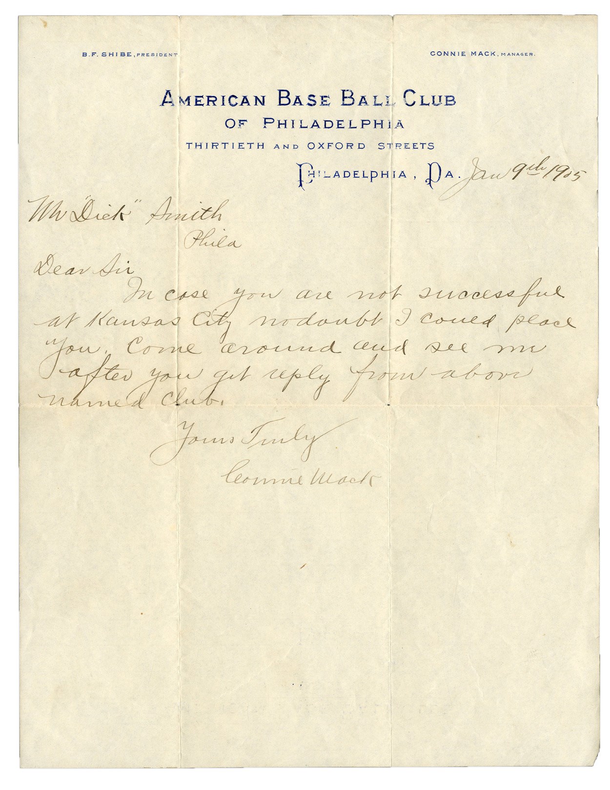 Baseball Autographs - 1905 Connie Mack Handwritten Letter (PSA)