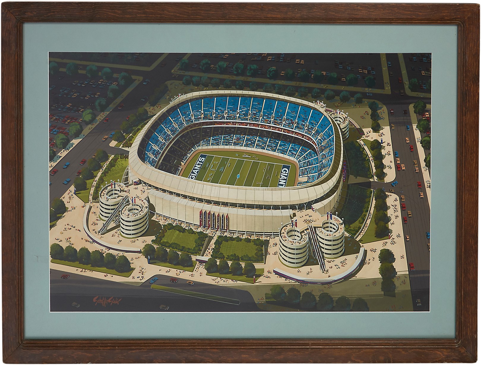 Football - Magnificent 1972-73 Architect's Rendering of Original Giants Stadium