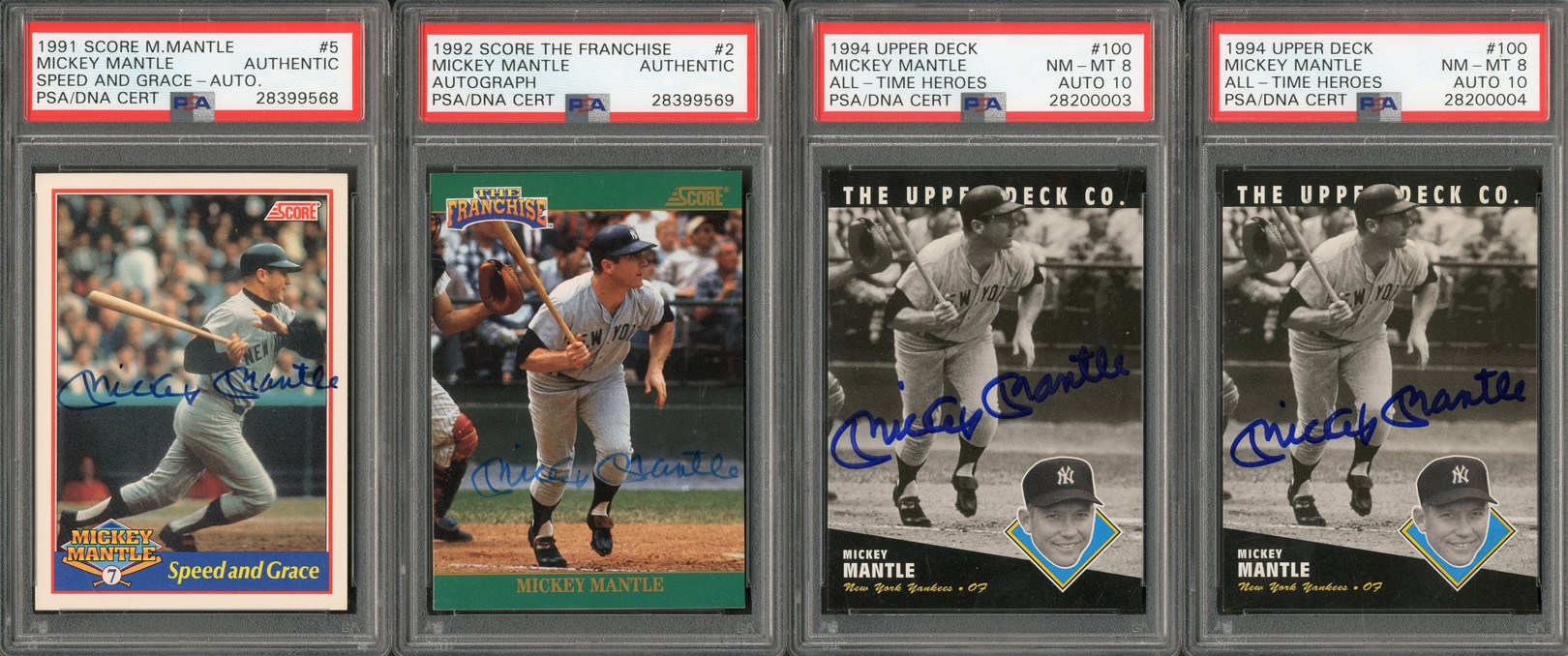 Baseball and Trading Cards - 1990s Mickey Mantle & Joe DiMaggio Signed Cards w/PSA Graded 10 Autos (6)