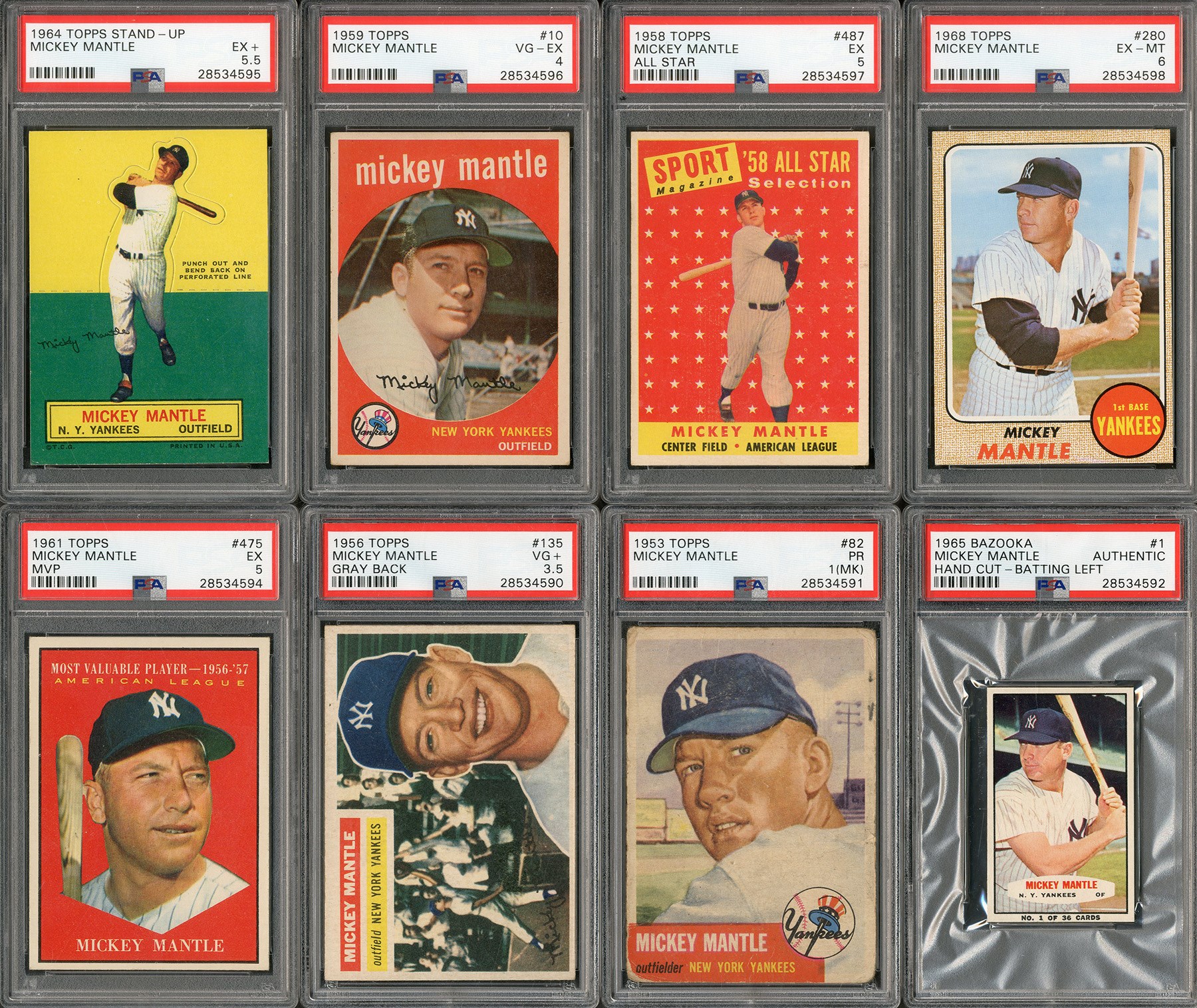 Baseball and Trading Cards - 1950s-60s Mickey Mantle Topps, Bazooka and Bowman Collection - Eight PSA Graded (13)