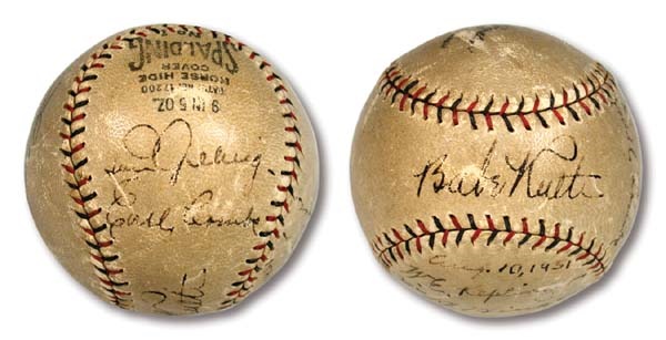 NY Yankees, Giants & Mets - 1931 Babe Ruth & Lou Gehrig Signed Baseball
