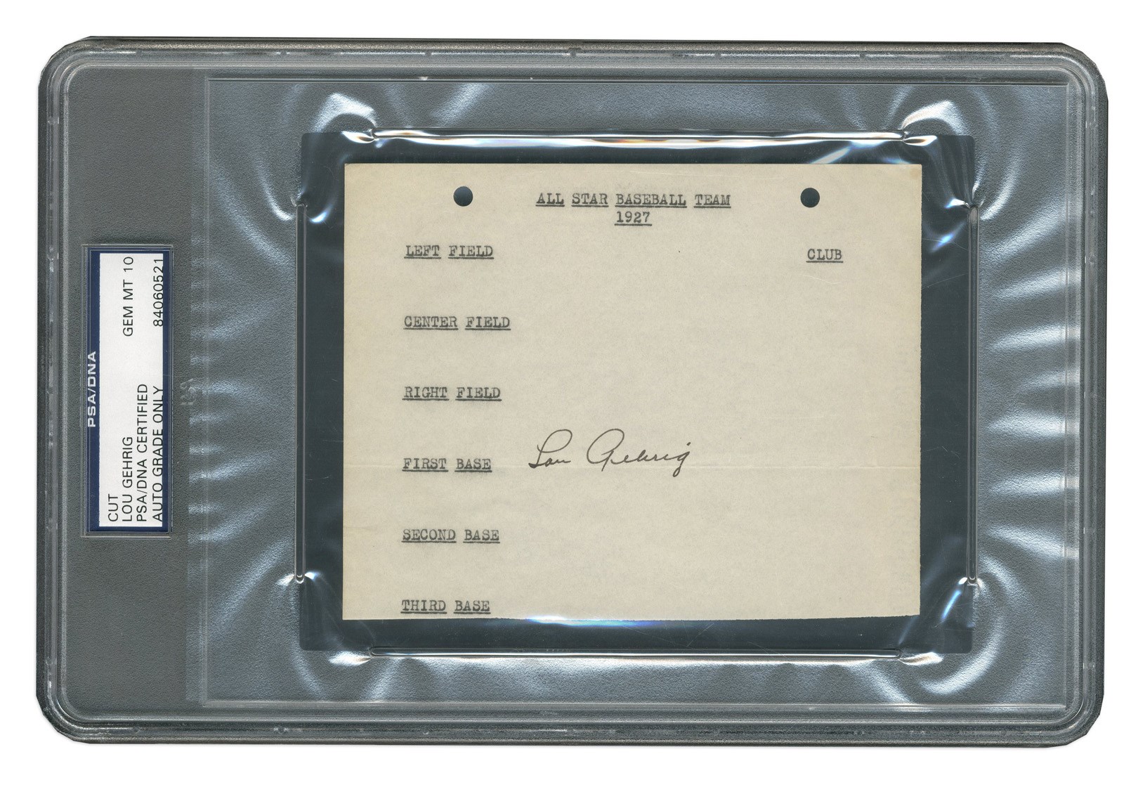 1927 Lou Gehrig Signed Bustin' Babe's & Larrupin' Lou's Barnstorming Tour Team Sheet (PSA 10)
