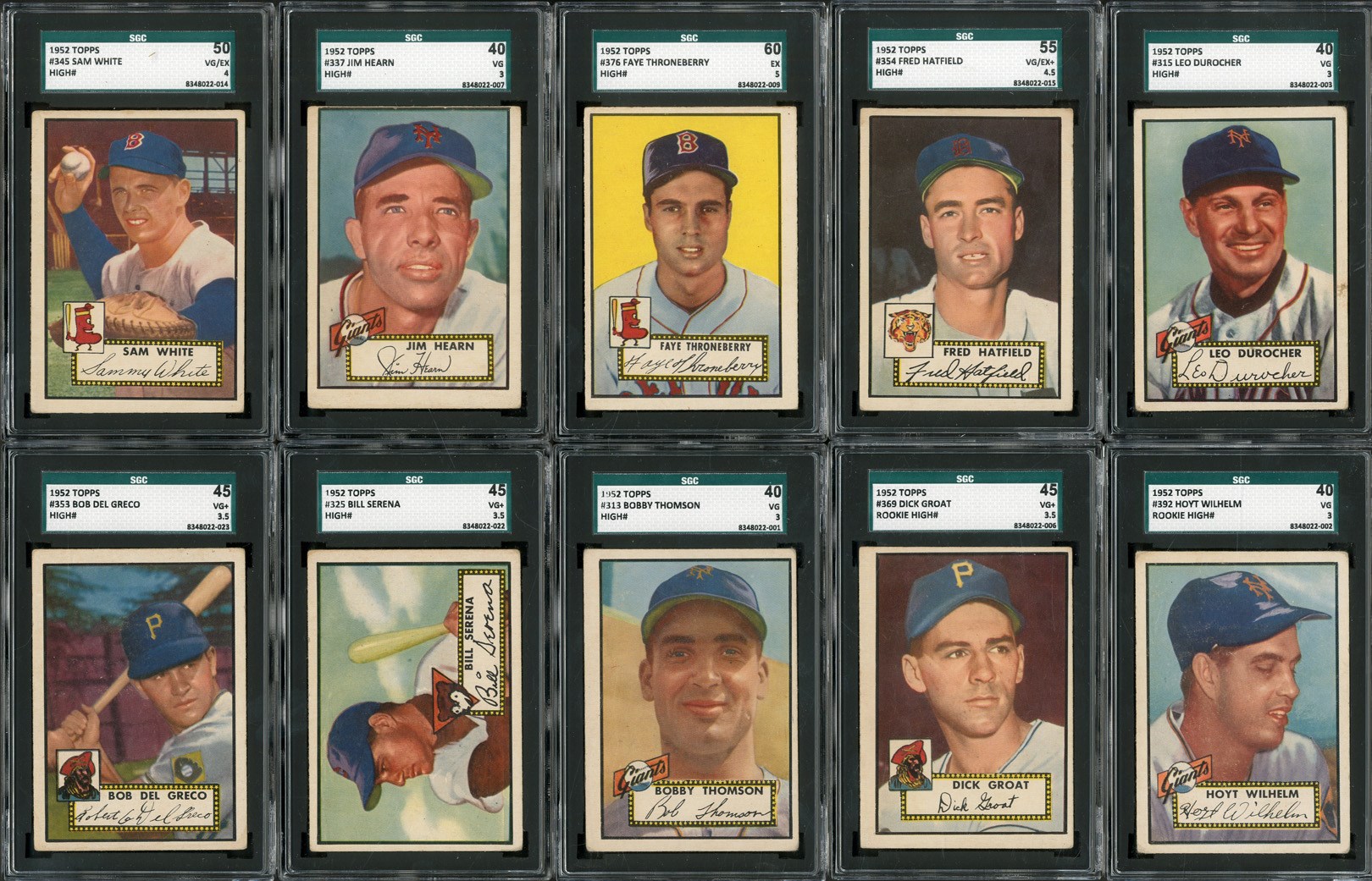 1952 Topps HIGH NUMBERS SGC Graded Collection (23 Cards with HOFers)