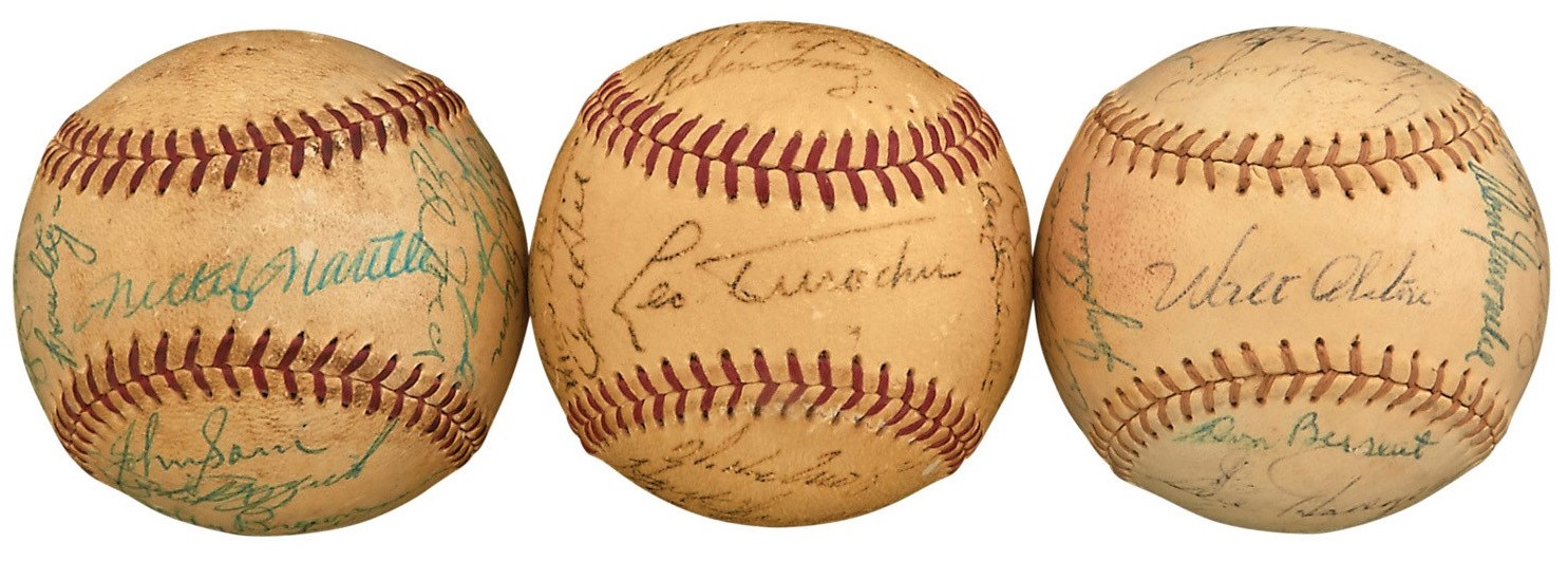 - 1954/55 Dodgers, Yankees & Giants Team-Signed Baseballs (PSA)