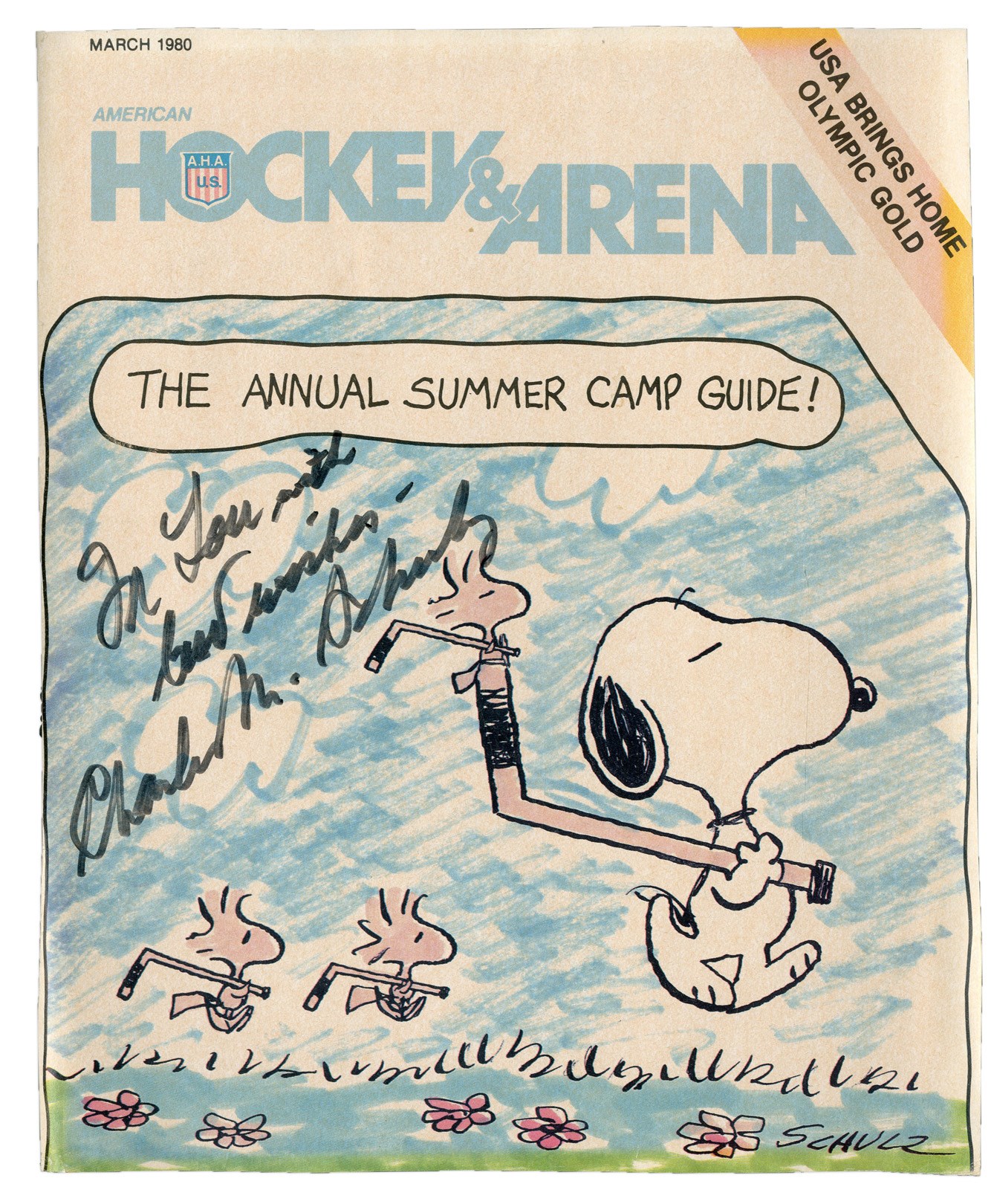 Hockey - 1980 Charles Schulz Signed Hockey Cover (PSA)