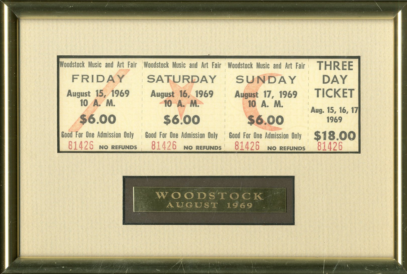 1969 Woodstock Three-Day Unused Ticket