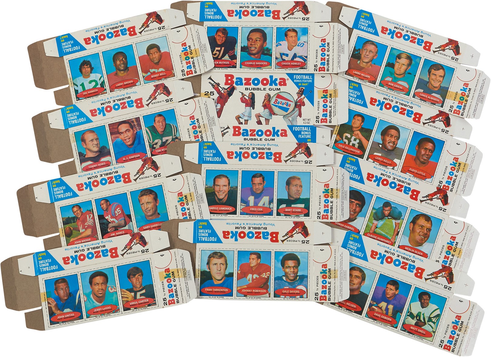 Baseball and Trading Cards - 1971 Bazooka Football Complete Set (12 Boxes)