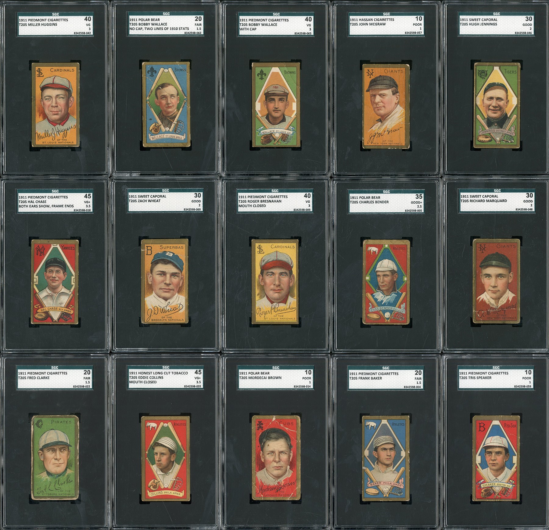 Baseball and Trading Cards - 1911 T205 Gold Border SGC Graded Partial Set (126/220 with 14 HOFers!)