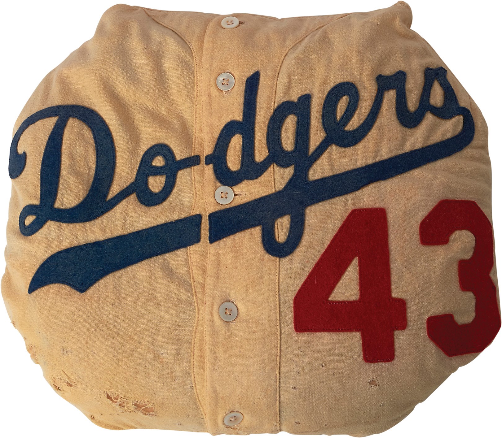 - 1950s Brooklyn Dodgers Game Worn Jersey Made Into Pillow by Paul Waner