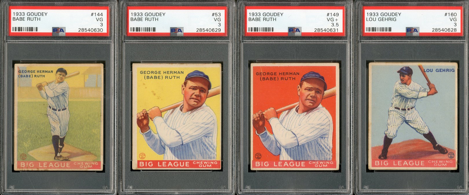 - 1933 Goudey Collection with Three Ruths and One Gehrig