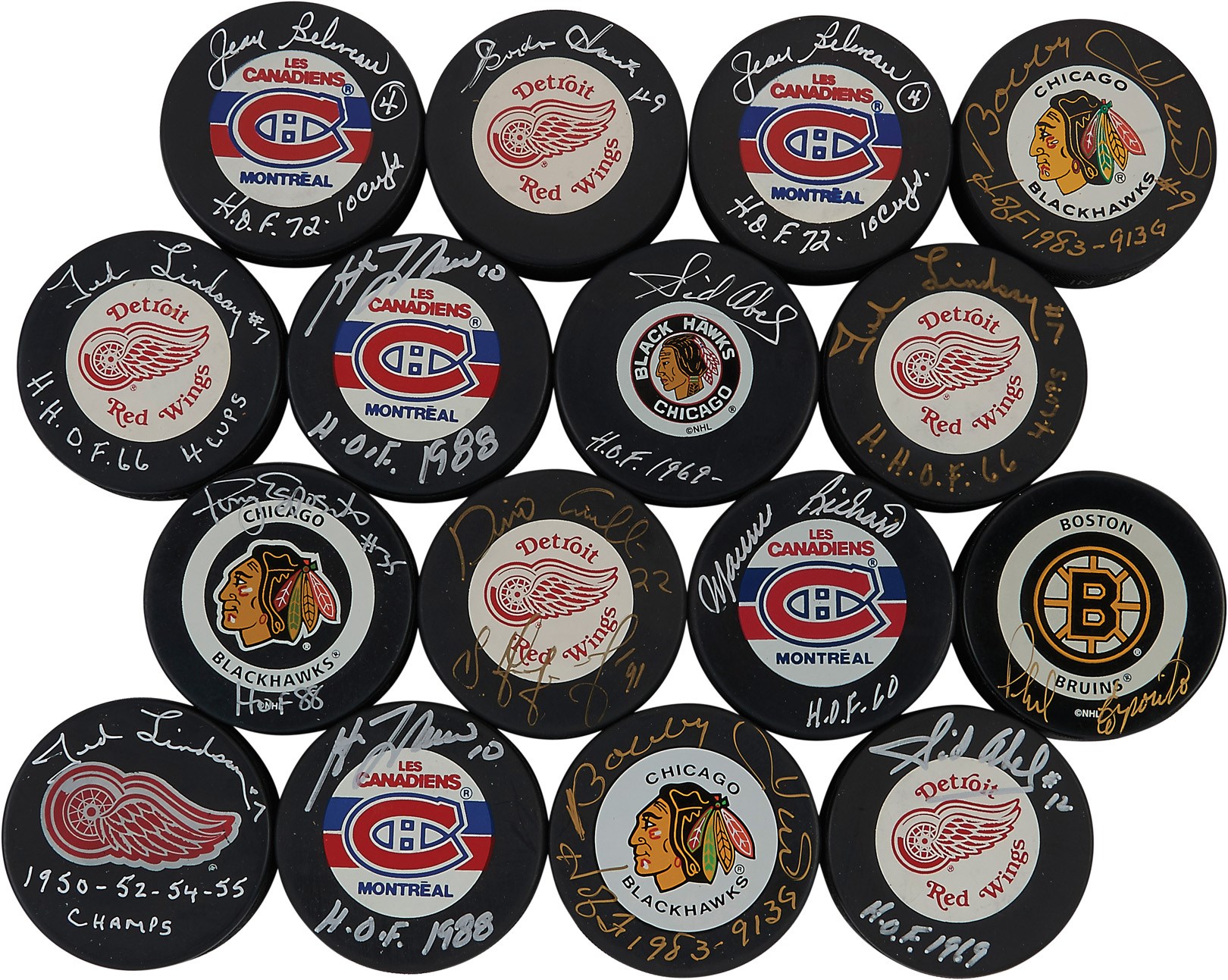 Massive Hockey HOFers & Legends Signed Puck Collection with Inscriptions (140+)