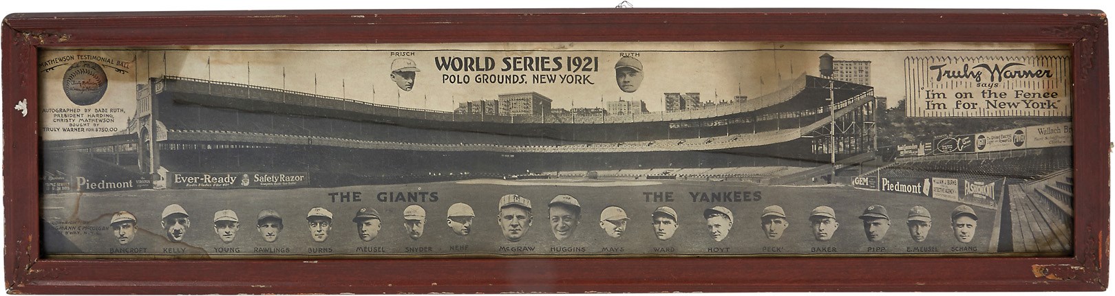 NY Yankees, Giants & Mets - 1921 World Series Yankees vs. Giants Panorama featuring Ruth & Mathewson Signed Baseball