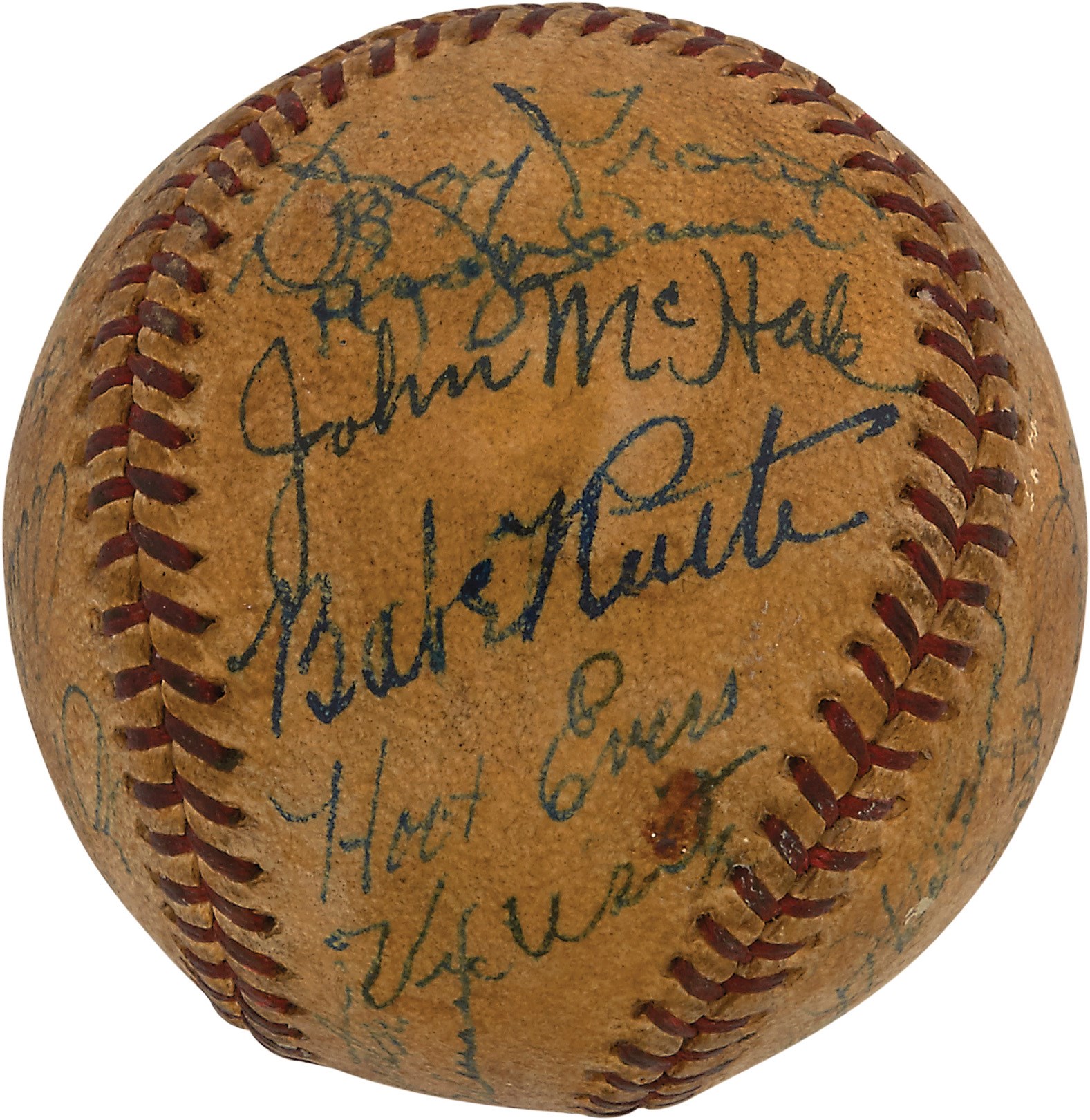 Ruth and Gehrig - 1946 Detroit Tigers Team-Signed Baseball w/Babe Ruth (PSA)
