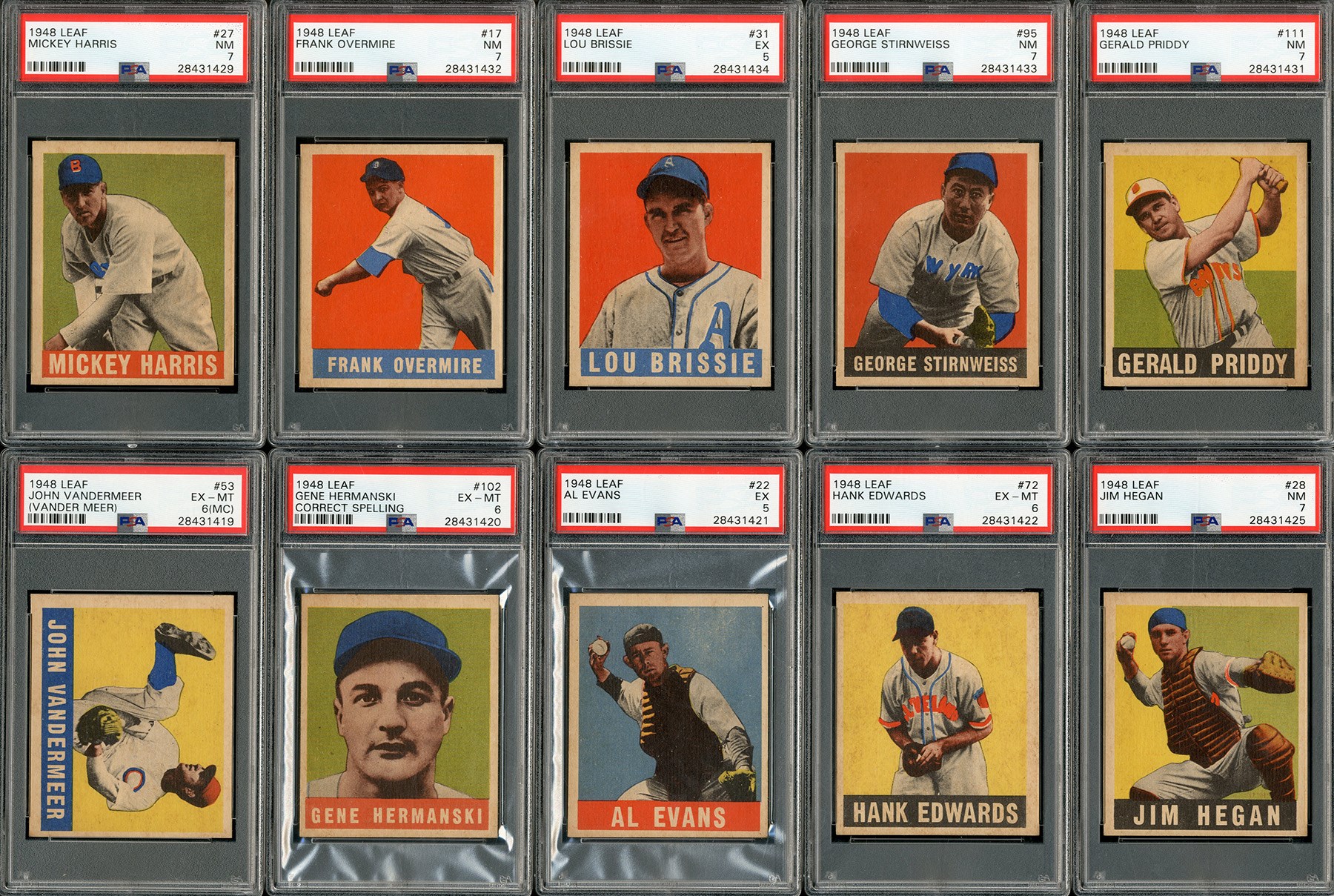 Baseball and Trading Cards - 1948 Leaf HIGH GRADE Lot of 42 with 8 HOFers and 26 PSA Graded!