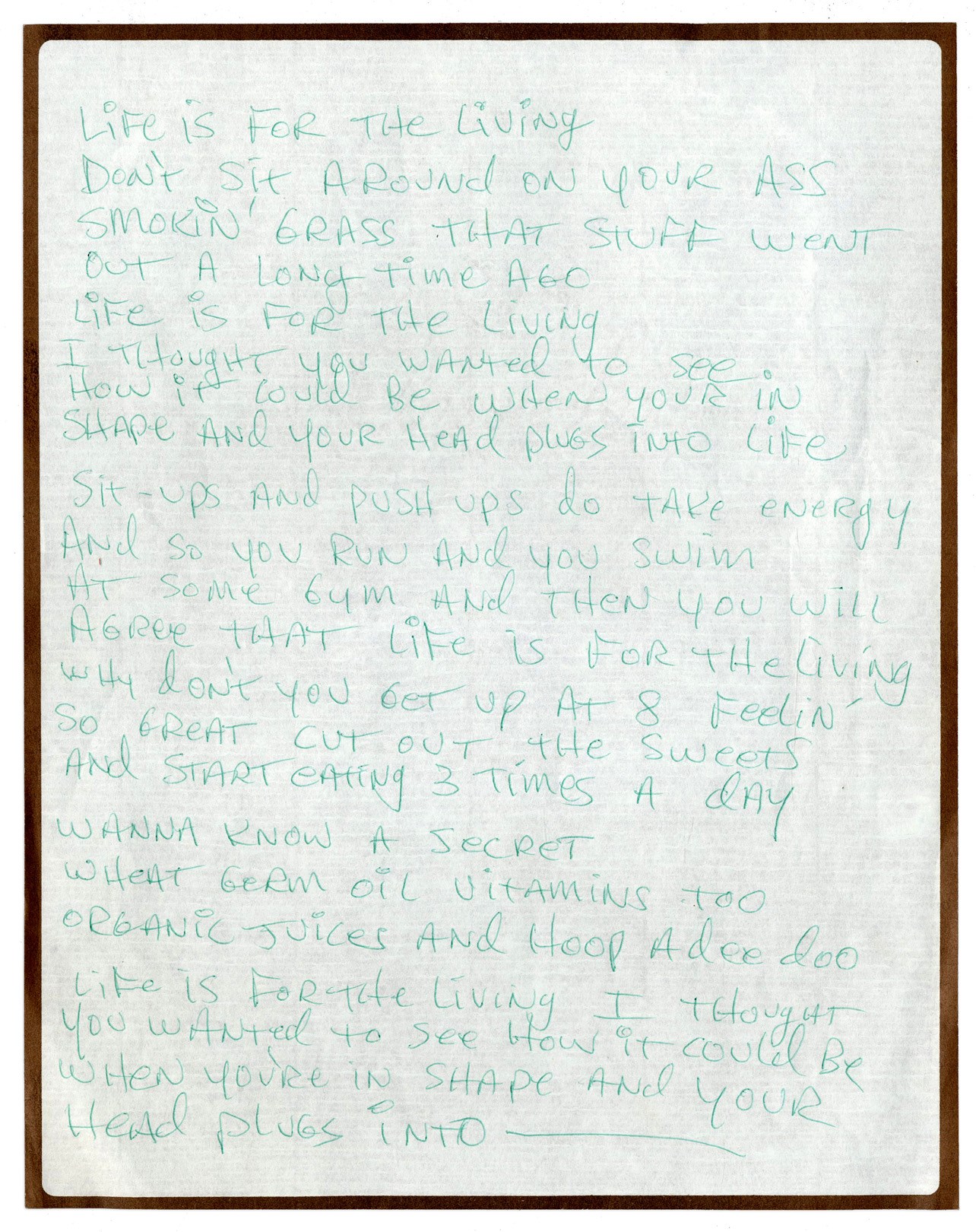 Rock 'N' Roll - Autobiographical 1978 Beach Boys Brian Wilson Handwritten Lyric