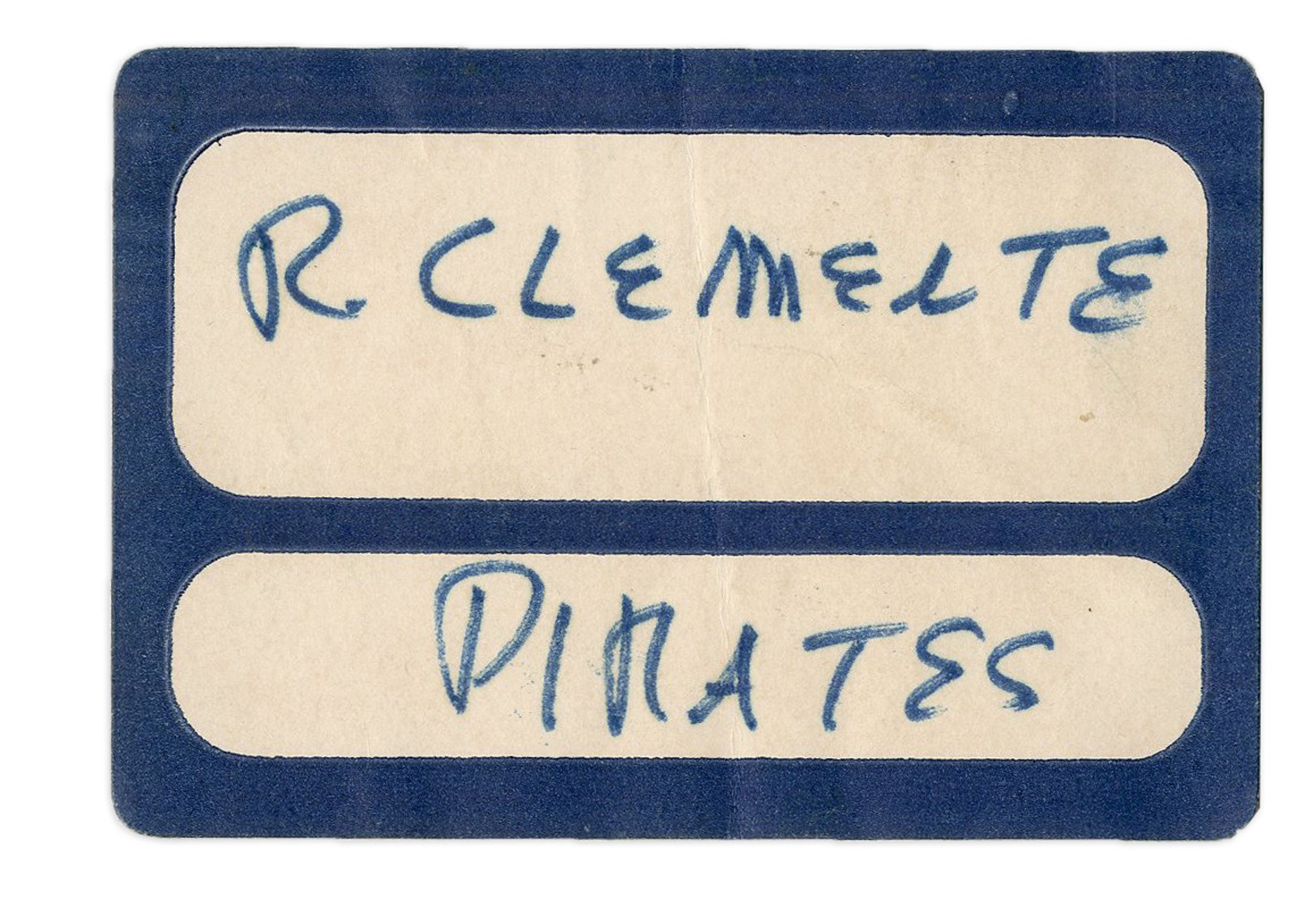 Clemente and Pittsburgh Pirates - 1968 Roberto Clemente Handwritten Name Tag