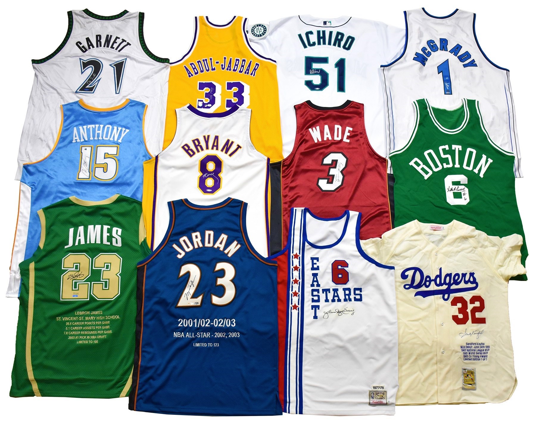 Major Sport Legends Signed Jersey Collection with LeBron, Kobe & Jordan (35+)