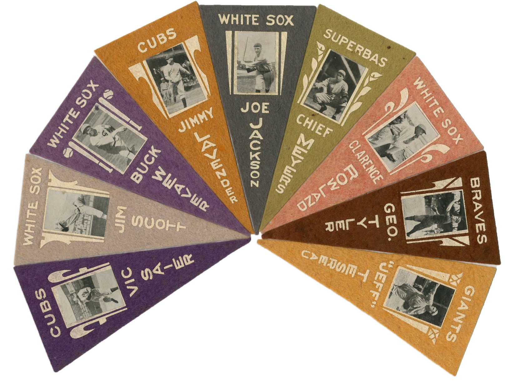 Baseball and Trading Cards - 1916 BF2 Ferguson Bakery Pennants Collection of NINE with Joe Jackson